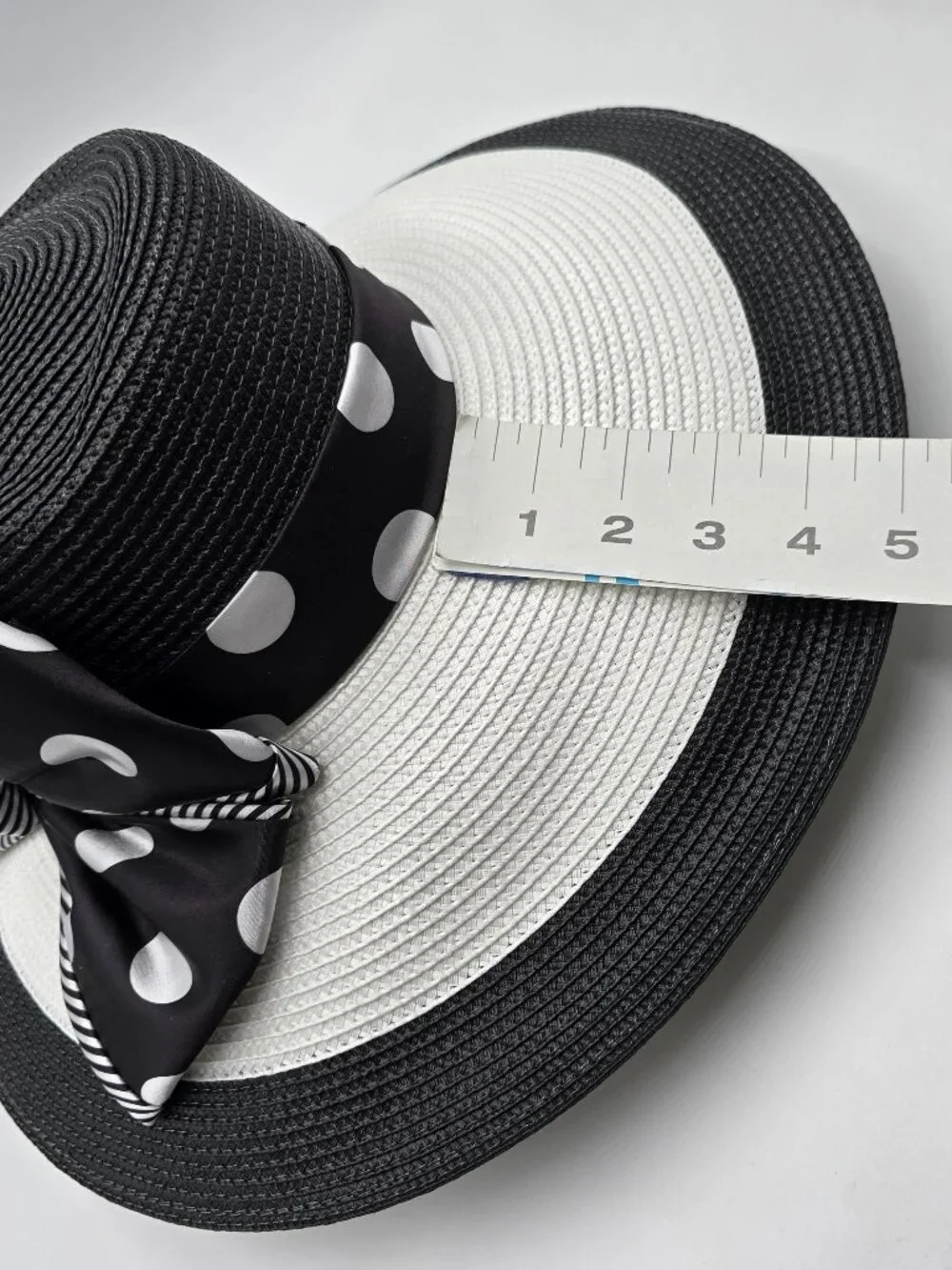 August Hat Company B&W Wide Brim Hat with Polka-Dot & Striped Accent Bow